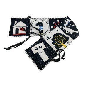 Black and White High Contrast Soft Cloth Book Baby Toy With Ties And Squeaker